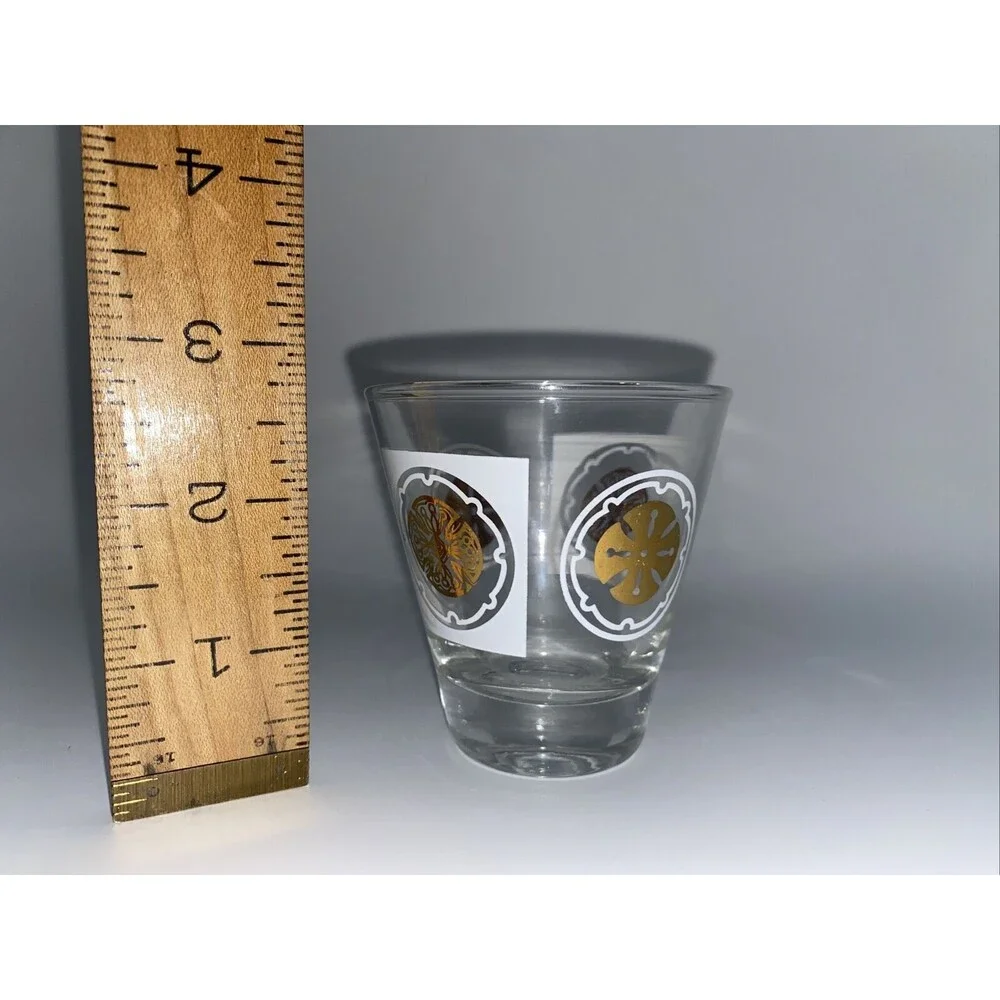6 Mid Century Double Shot Glasses Gold & White Design Barware